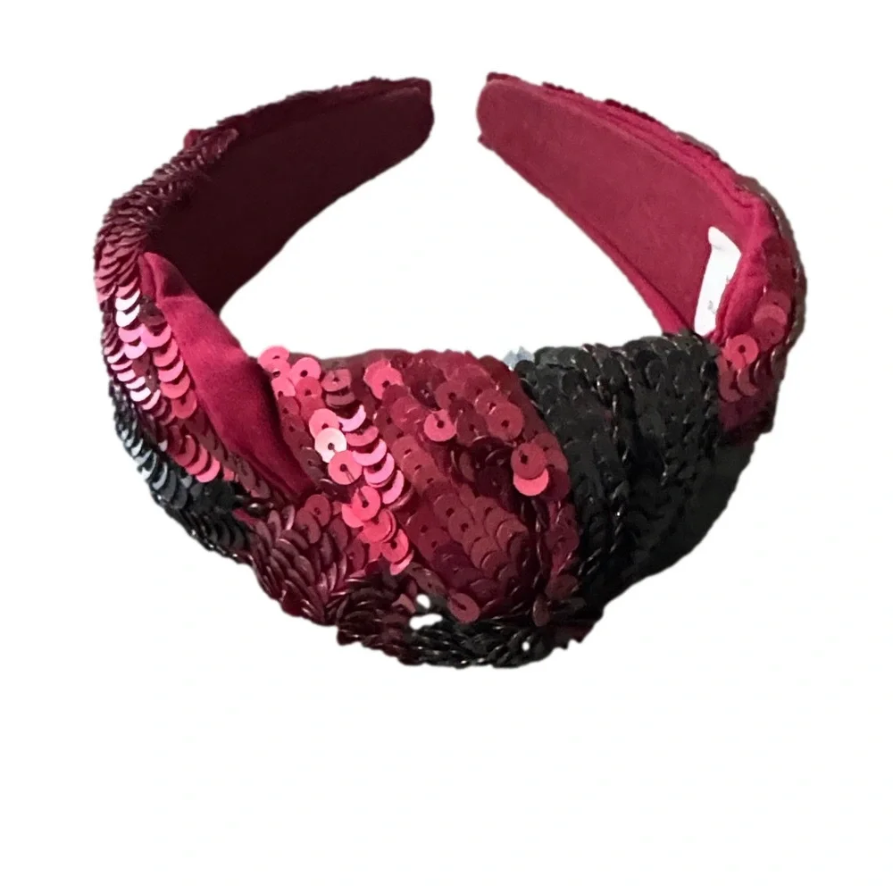 Sequin Embellished Headband - Red and Black